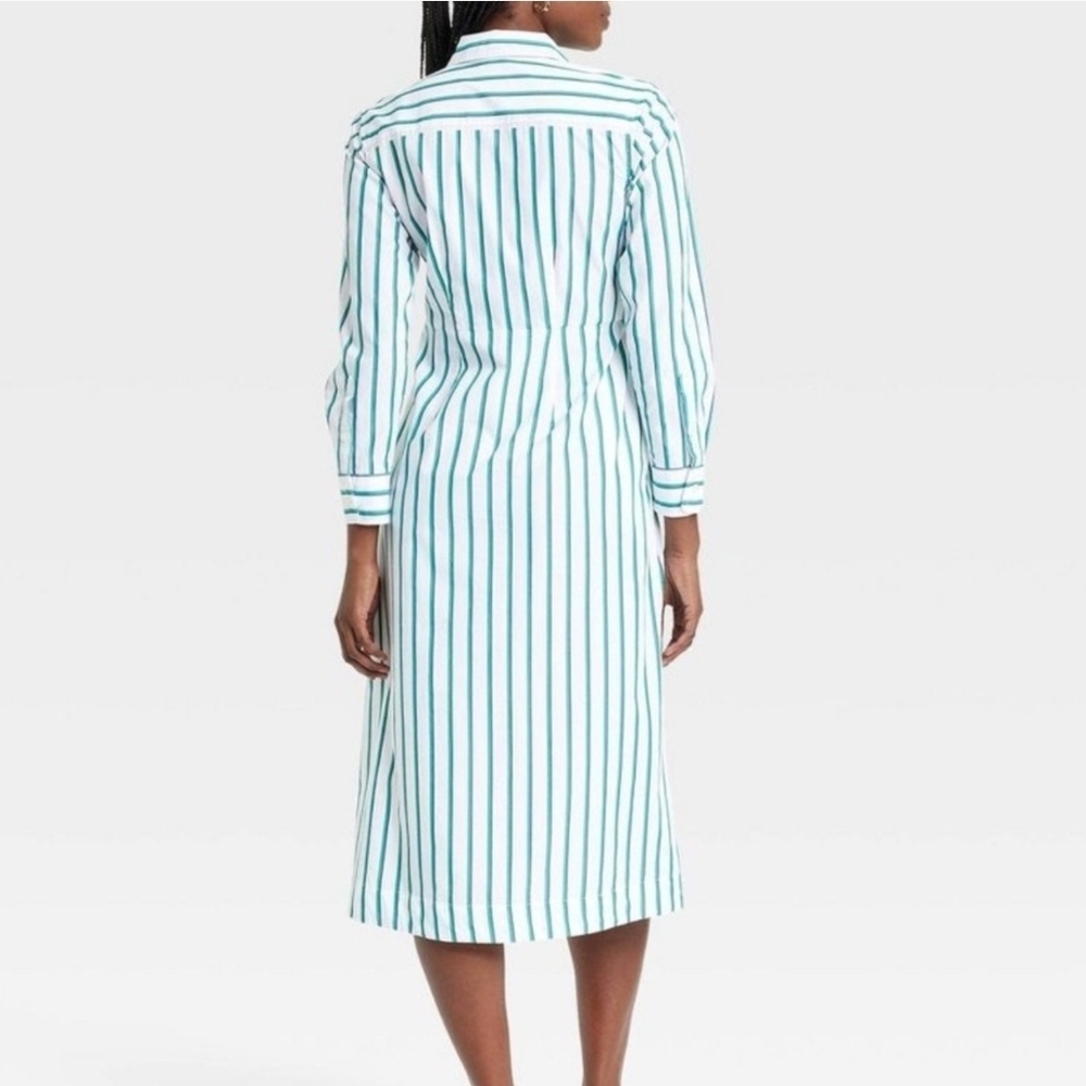 Universal Thread Teal and White Striped Long Sleeve Dress - Picture 2 of 6